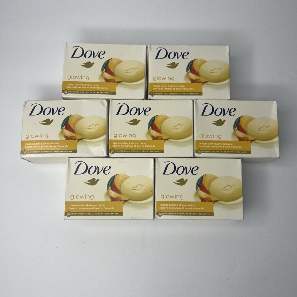 Lot of 7 Dove GLOWING Mango Butter & Almond Butter Bar Soap - 3.75 oz Bar